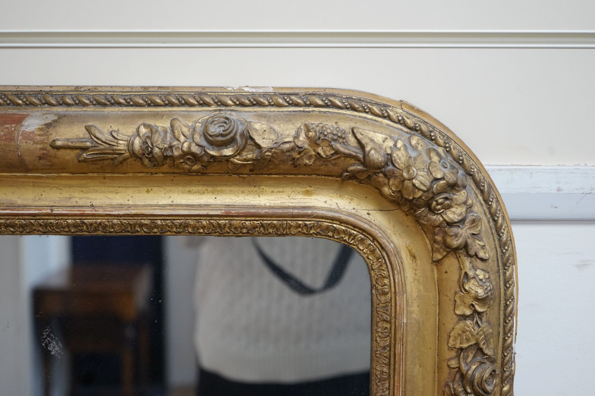A 19th century French giltwood and gesso overmantel mirror, width 87cm, height 142cm